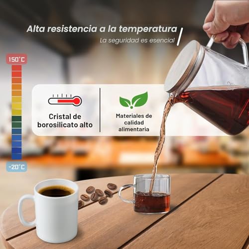 Miniatura 4 de Rankomu Cafetera De Vidrio De Borosilicato Con Tapa De Madera 500 Ml Resistente A La Temperatura, Ligera, Apta Para Lavavajillas, Para El Hogar, Oficina, Camping