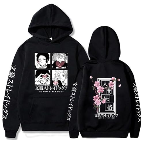 DJMANMENGG Amine Bungo Stray Hoodie Dogs Dazai Osamu Cosplay Nakahara Chuya Hoodie Black and White Sweatshir (black, L)