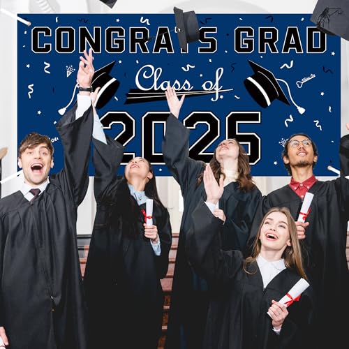 Image of Graduation Decorations 2026 2027 - Blue Polyester Graduation Backdrop - Graduation Party Decorations - Congrats Grad Banner - Graduation Decorations Class of 2026,Graduation Party Favors Supplies Yard Sign