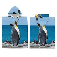Highdi Poncho Asciugamano Bambino, Motivo Pinguino Telo Mare con Cappuccio Asciugamano Poncho per Ragazza Ragazzo Poncho da Surf Microfibra Poncho da Bagno Asciugamano da Mare (Antartide