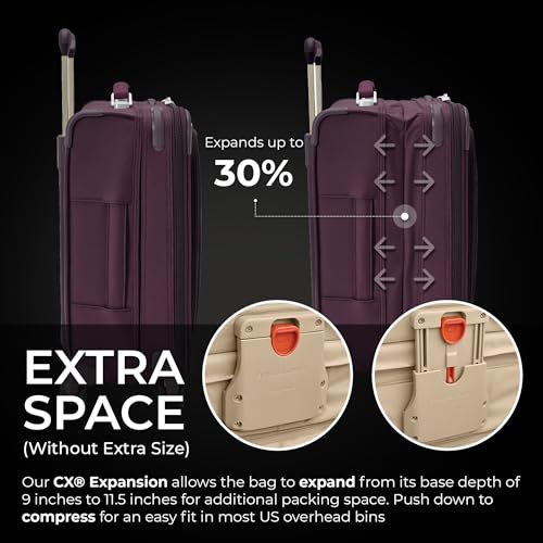 Image of Briggs & Riley 21 inch Global Carry On Expandable Spinner - Luggage for International Travel, Suitcases with Wheels, Softside Rolling Bag for Men & Women, Self-Repairing Zipper - Baseline Collection, Plum
