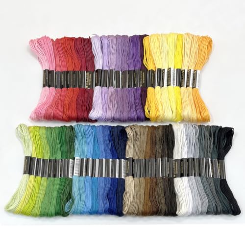 Image of Zhenqing 8-Color Gradient Embroidery Floss Set | 7 Color Families (Red, Yellow, Blue, Green, Purple, Brown, B&W) | 56 Pre-Sorted Skeins, 6-Strand Threads (8m Each) for Sewing & Crafts