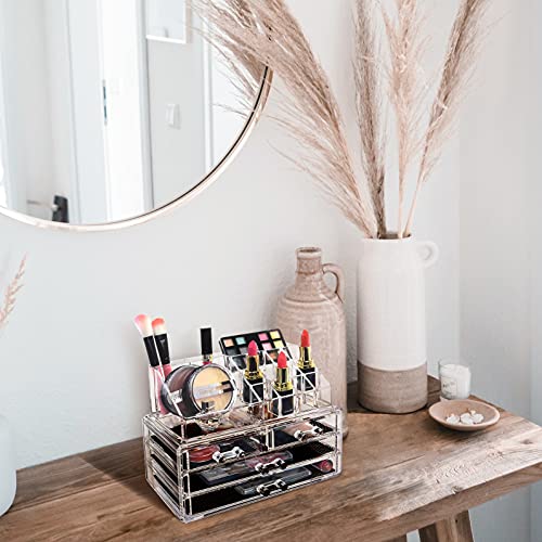 Ikee Design Clear Makeup Organizer Clear Cosmetic Storage Organizer, Makeup Organizer for Cosmetics, Jewelry, Hair Accessories, Cosmetic Display Case for Vanity, Bathroom Counter or Dresser