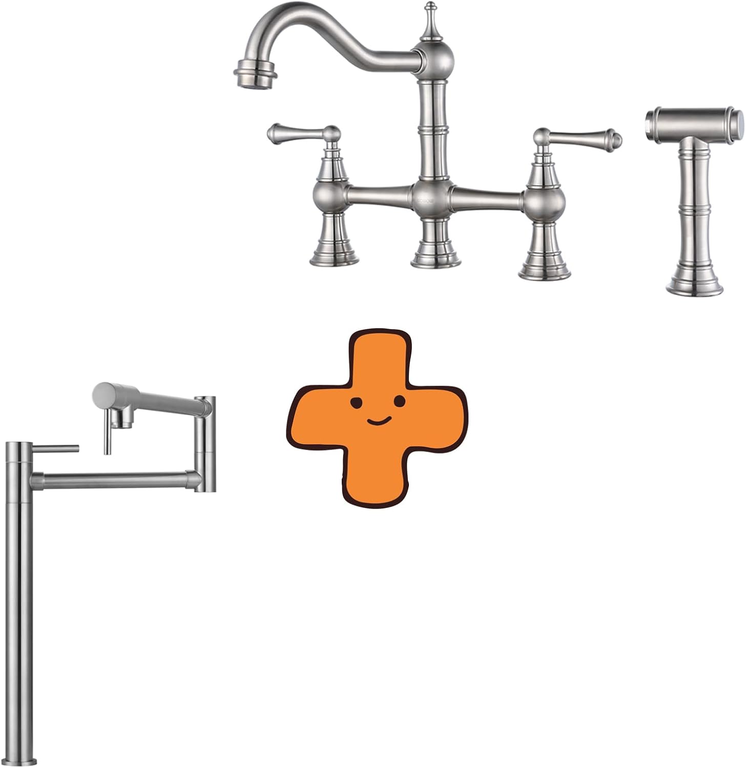 WOWOW Pot Filler Faucet Deck Mount Stove Faucet, and Two Hanlde Bridge Kitchen Faucet