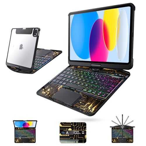 Image of Clear Wireless Keyboard Case for iPad (A16) 11th Generation 11-inch 2025 / iPad 10th Generation 10.9-inch 2022 with Pencil Holder & Multi-Touch Trackpad, 7-Color Backlit, 360 Rotatable,Black