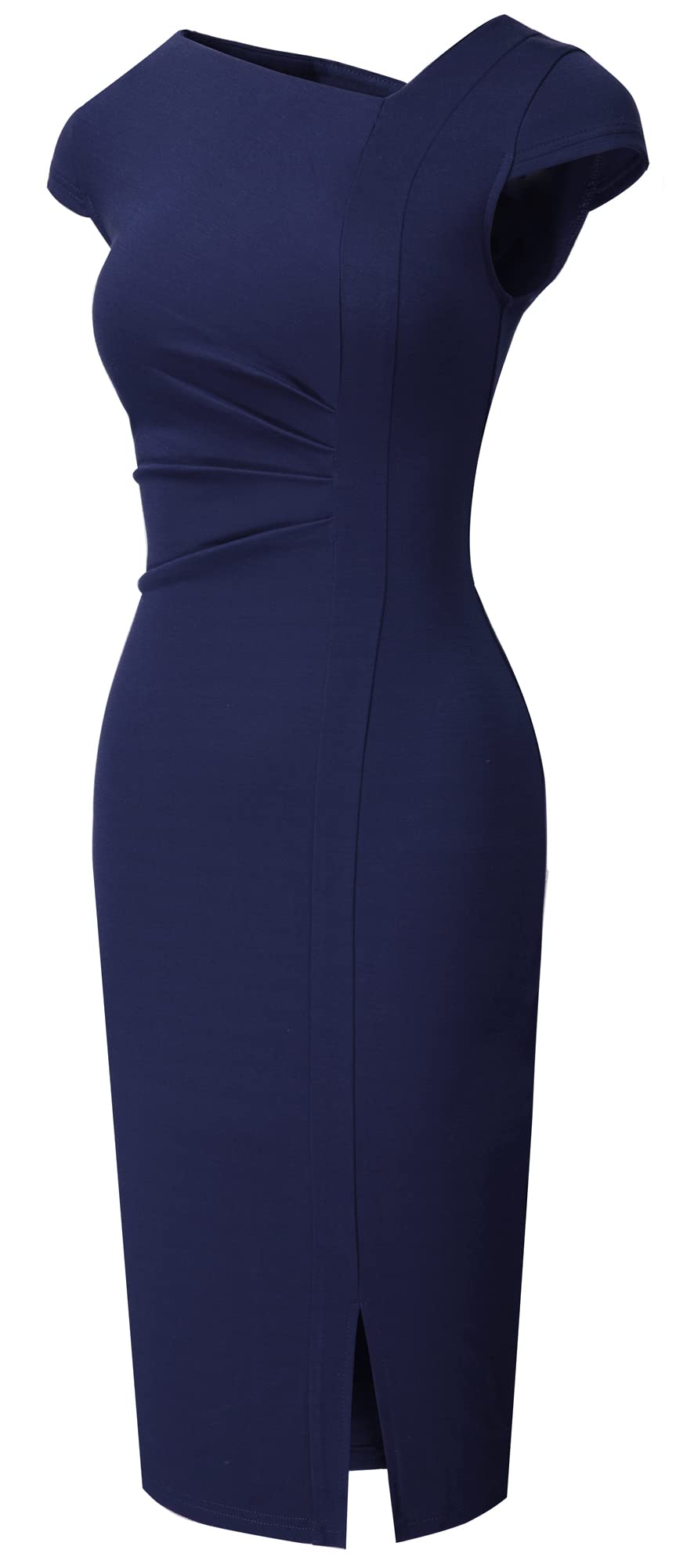 HOMEYEE Vestido de lápiz de Negocios con Cuello en V Vintage para Mujer con Abertura B700