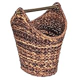 Creative Co-Op Boho Oval Braided Bankuan Bathroom Tissue/Toilet Paper Basket with Wood Handle Bar, Brown