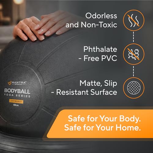 Image of Yoga Exercise Ball Chair for Office Desk with Base, Ideal for Pregnancy, Birthing, Stability Exercises & Fitness. Swiss Stability Birth Ball for Labor, Gym & Workouts.