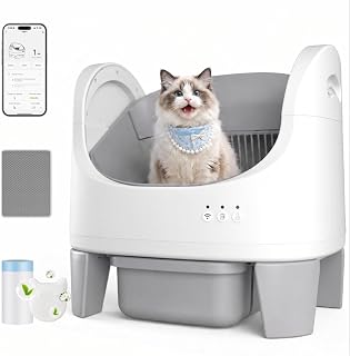 Jummico Elektrisches Katzenklo Selbstreinigend, Offenes Automatisches Katzenklo, APP-Steuerung / 15 Tage kein Schaufeln/Einklemmschutz, Selbstreinigende Katzenklo für Katzen bis 10 kg