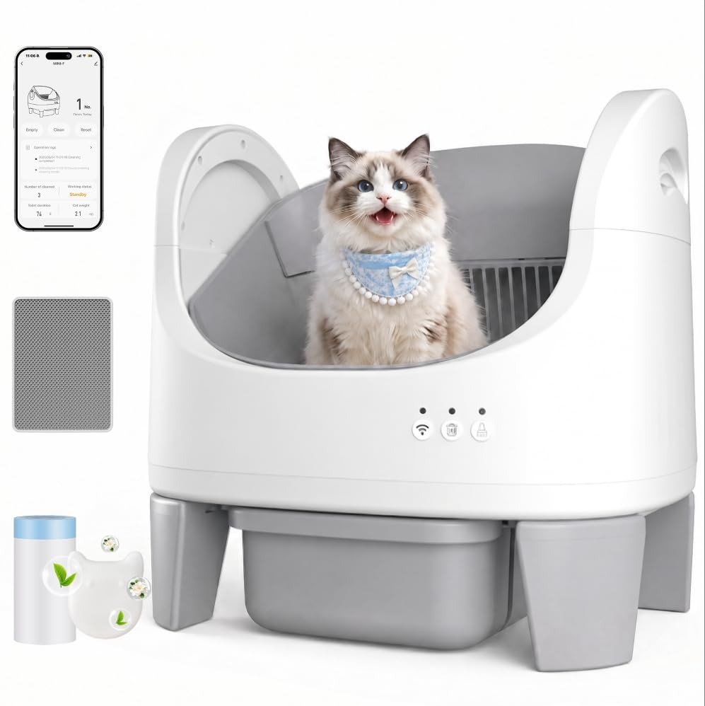 Jummico Lettiera Gatto Autopulente, Lettiera Autopulente per Gatti Aperta, Controllo APP / 15 Giorni senza Rimuovere le Feci/Design Anti-Pizzicamento, Lettiera Smart adatta per Gatti da 1,5 a 10 kg