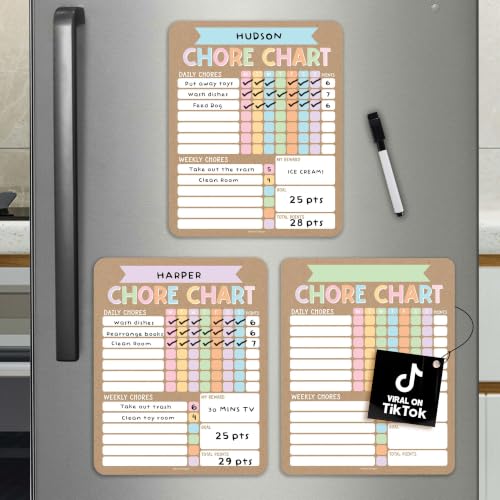 Hadley Designs Magnetic Chore Chart for Kids Multiple Kids – Dry Erase Chores Chart for Adults and Teens, Responsibility Task List for Family, Fridge Task Board Tracker at Home, Kraft Chore Board