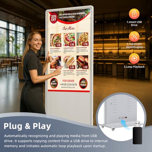 Image of 32'' Digital Signage Display Smart Android LCD Sign Kiosk Electronic Menu Board Advertising Display Screen Monitor HDMI WiFi USB 2K Media Video Player (TouchScreen,White)