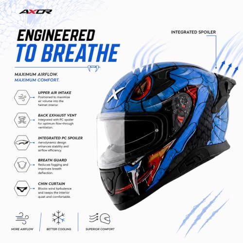 Image of Axor Apex Venomous ISI ECE DOT Certified Full Face Dual Visor Helmet for Men and Women with Pinlock Fitted Outer Clear Visor and Inner Smoke Sun Visor Black Blue(XL)