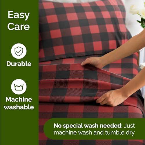 Cal King Christmas Buffalo Plaid Sheet Set - Holiday Xmas Pattern Bedding Set - Deep Pockets - Snug Fit - 4 Piece - Wrinkle Free - Comfy Festive Winter - Holiday Sheets for Women, Men, Kids & Teens