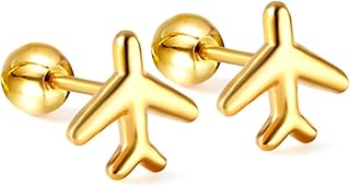 Minimalist Tiny Airplane Cartilage Stud Earrings for Women Stainless Steel Cute Aircraft Small Barbell Screw Back Tragus Post Fashion Piercing Earring Birthday Holiday