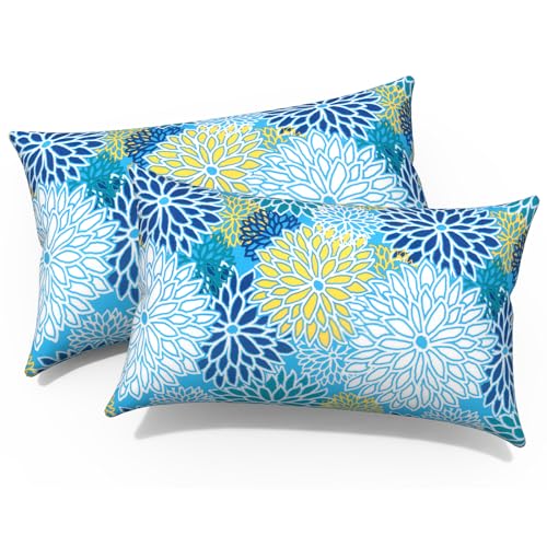 Melody Elephant Pack of 2 Outdoor Lumbar Pillow Covers, All Weather Cushion Pillow Cases 12x20 Inch, Pillowcase for Patio Couch Decoration, Dahlia Blue