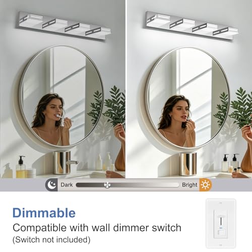 Image of LED Modern Bathroom Light Fixtures, 4-Light 30-Inch Dimmable 5CCT Adjustable Chrome Vanity Lights for Bathroom Lighting Fixtures Over Mirror, 350 Rotatable Wall Lamp