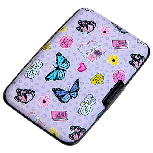 Image of Credit Card Holder Small RFID Blocking Wallet Business Metal Slim Mini Aluminum Hard Case for Women Men Gift, Cute Cartoon Butterfly, small, Minimalist, Compact, American