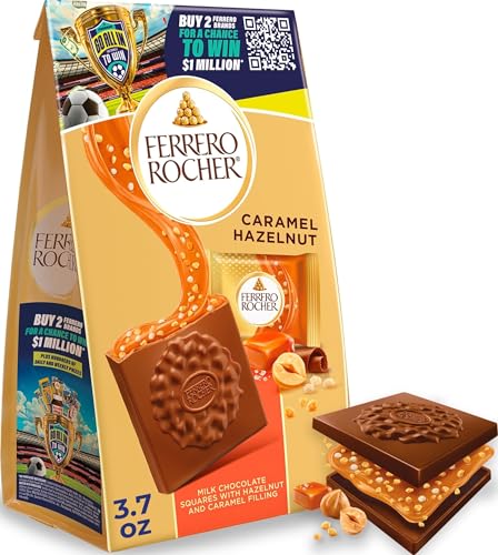 Ferrero Rocher Premium Caramel Hazelnut chocolate squares, Individually Wrapped Chocolates, Great for Sharing or Gifting, 3.7 oz