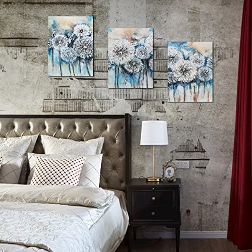 Dandelion Canvas Wall Art Summer Floral Botanical Paintings White Flowers Prints Abstract Teal Turquoise Pictures Artwork Framed For Bathroom Living Room Bedroom Nursery Office Home Decor 12"X16"X3 #TOP2