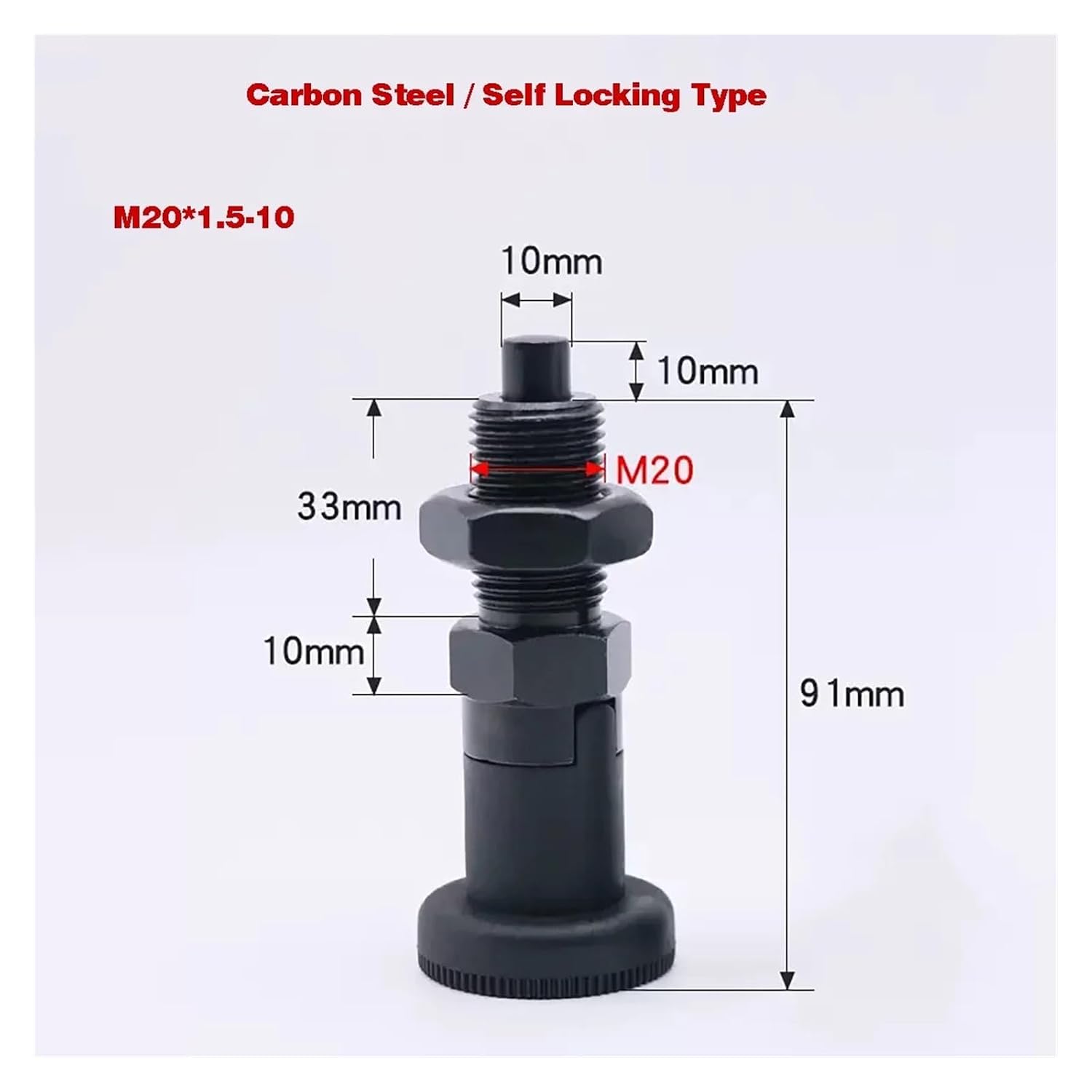 Plunger Pin, 2Pcs Carbon Steel Knob Plunger Self-Locking Indexing Pin/Reset Spring Positioning Pin M10M12M16M20 for Industrial Mechanical Use(M20,Self-Locking Type)