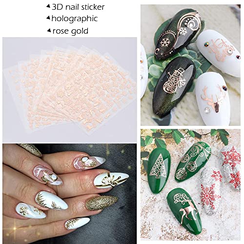 9 Sheets Christmas Nail Art Stickers,3D Self-Adhesive Nail Design For Christmas Nail Decoration,Incuding Christmas Bell Tree,Snowflake Snowman,Santa Claus And Elk Pattern For Christmas Day(Gold) #TOP2