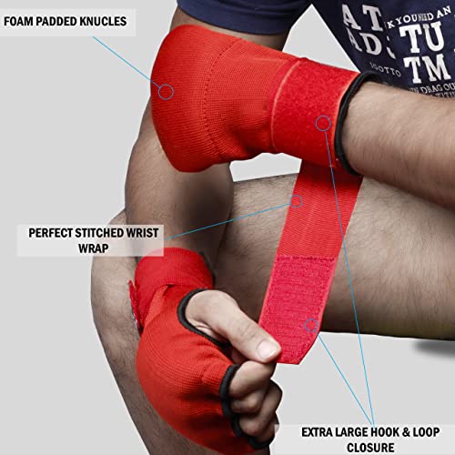 Rubexx Slip On Boxing Hand Wraps Gel Padded Thick Knuckle Inner Gloves 36 Inches Elastic Strap Wrist Protection Quick Wrap Under Mitts Martial Arts Muay Thai Mma Kickboxing Men Wome (Red, S) #TOP2