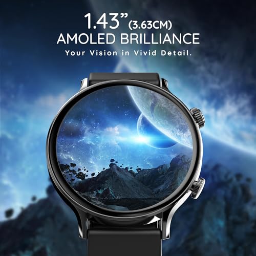 Image of Pebble Vast 1.43' (3.63 cm) Amoled Display, Always On Display, Bright HD Display, One Time BT Connect, BT Calling, Health Suite, Multi Sports Modes, Premium Build - Midnight Gold