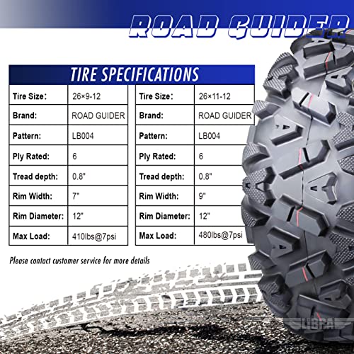 ROADGUIDER Set 4 ATV/UTV Tires 26x9-12 Front 26x11-12 Rear 10277/278... - Thumbnail 3