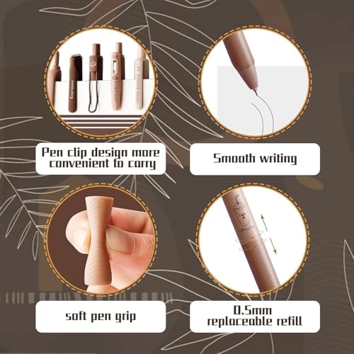 Image of Shuttle Art Coffee Theme Ball Pen Set of 5 | Black Ink 0.5mm Fine Tip Smooth Writing Pens | Soft Grip Cute Aesthetic Pens for School Students Office College Journaling Notes Exams Daily Use & Gift