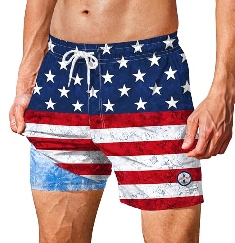 Image of Men's 5'' Swim Trunks with Compression Liner Graphic Beach Dry Fit Lightweight Bathing Shorts (S-XXL)