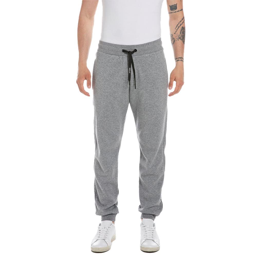 Replay Men's Jogging Pants with Drawstring, Medium Melange Grey M14 (Grey), S