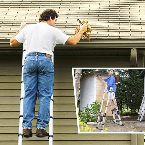 5M Teleskopleiter aus Aluminium,Klappleiter Multifunktionsleiter Ausziehleiter 16 Stufe Stehleiter max. Traglast 150 kg