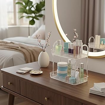 2 Tiers Makeup Organizer Cosmetic Accessory Organizer Cosmetic Showcase (Transparent)