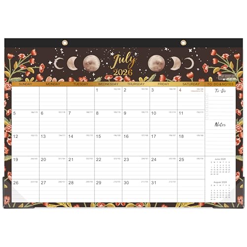 Desk Calendar 2026-2027 - Desk/Wall Calendar JUL 2026 - Dec 2027 Desk Calendar 2026-2027 16.8 x 12 Thick Paper with Corner Protectors Large Ruled Blocks - The Moon