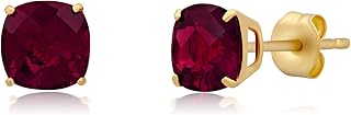 14k Gold Cushion Cut Created Red Ruby Stud Earrings for Women | 6mm July Birthstone Earrings | 14k Ruby Earrings for Women | Yellow Gold Ruby Stud Earrings | Ruby Gold Earrings by MAX + STONE