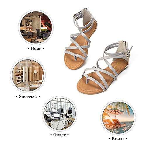 Luffymomo Women's Gladiator Strap Sandals Flat Fisherman Thong Cross Strappy Sandals（6 M Us Grey） #TOP4
