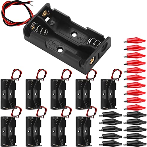 Xiatiaosann 10 Pièces Supports de Pile 2x 1.5V AA, 3V Plastique Support de Batterie, Boite a Piles Coque, pour lumière LED, jouets, petit ventilateur, avec pince crocodile 20 pièces