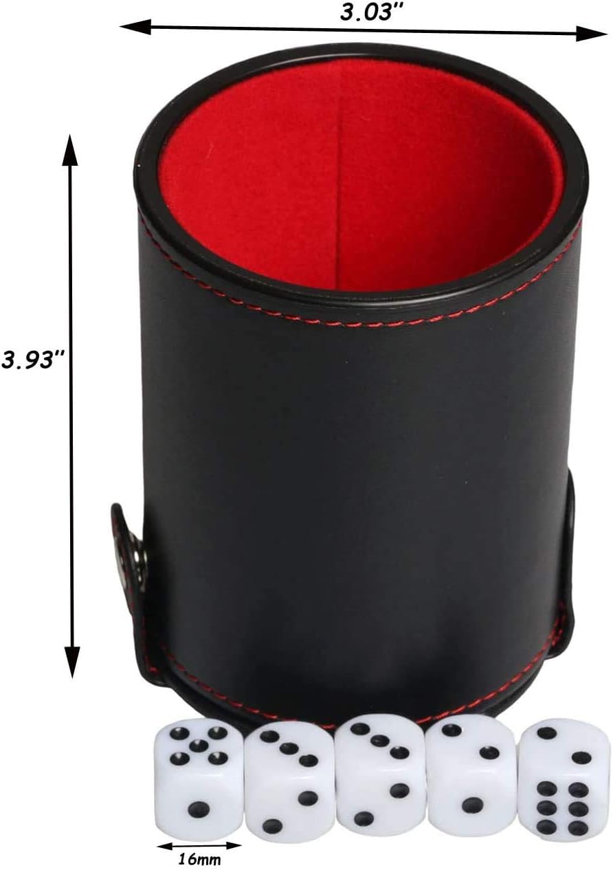 Leatherette Dice Cup Set with Lid Felt Lined Shaker Includes 5 Dot