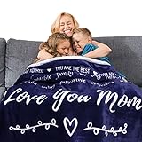 Mother's Day Gifts for Mom Blanket from Son or Daughter, Mom Throw Blanket for Birthday, Filled with Words to Say Love You Mom Gifts for Women 60x50 Inches (Blue, Sherpa)