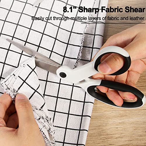 Premium Tailor Sewing Scissors Bundle, 8.1" Heavy Duty Sharp Fabric Scissors, 5.1"/4" Detail Embroidery Scissors, 5" Thread Snips With Comfort Grip, Grayish White #TOP1