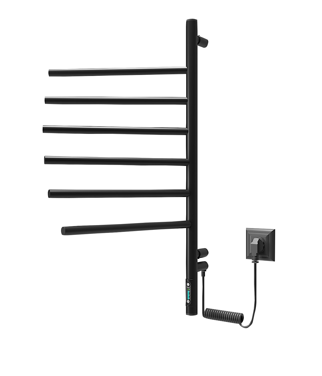 Czarny grzejnik do ręczników 79x40 cm – Elektryczny 78W – 6 obrotowych ramion – Termostat + Timer – IP44 – Stylowy i oszczędny