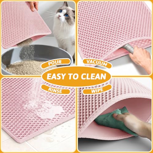 Image of Pieviev Cat Litter Mat Double Layer Waterproof Urine Proof Trapping Mat 1 Pack (Pink, 30x24 Inch (Pack of 1))