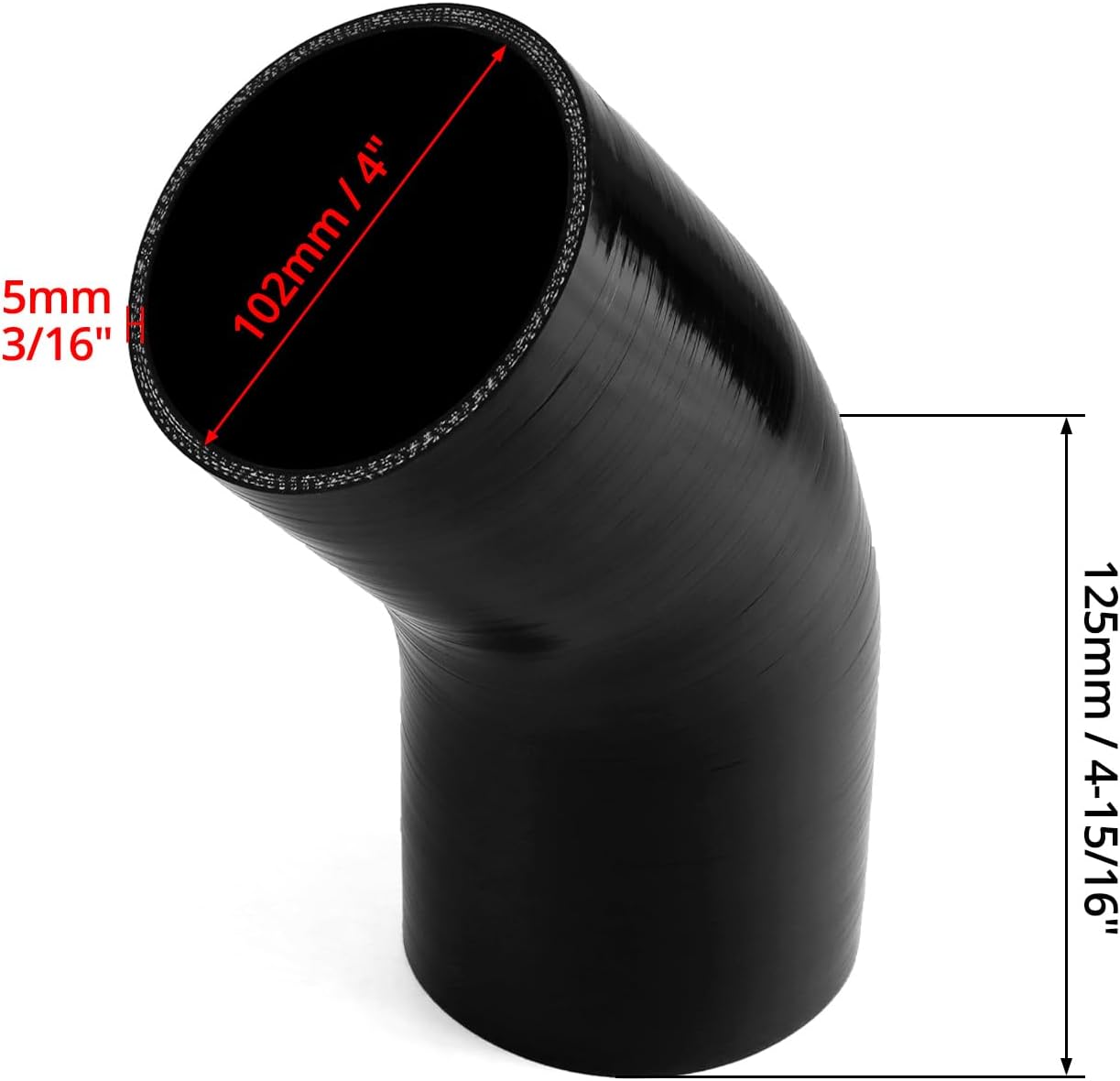 QWORK 45 Degree Elbow Silicone Hose, 2 Pcs 4" ID 4-Ply Reinforced Silicone Hose for Turbo, Intercooler and Intake, 5" Long