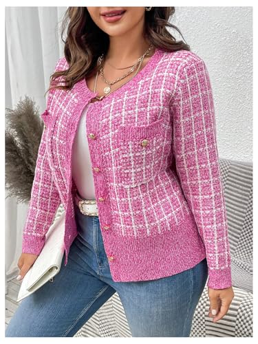 Image of Floerns Women's Plus Size Tweed Long Sleeve Button Front Work Casual Cardigan Sweater