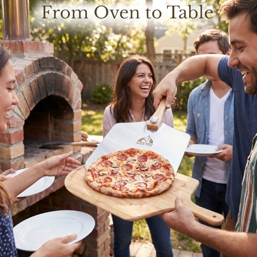 Image of Chicago Brick Oven Aluminum Pizza Peel 12 inch x 14 inch with Foldable Wooden Handle, 25 inch Long Turning Spatula, Pizza Paddle, Pizza Spatula Paddle, Aluminum Metal Pizza Peel 12 Inch, Pizza Accessories