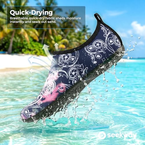Image of SEEKWAY Water Shoes Women Men Adult Quick-Dry Aqua Socks Barefoot Non Slip for Beach Swim River Pool Lake surf Black SK002(U)