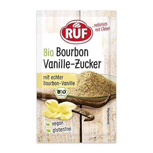 RUF Bio Bourbon Vanille Zucker natürliches Bourbon Vanille Aroma für Schlagsahne Quarkspeisen Milchmix und Gebäck glutenfrei und vegan 3 x 8g