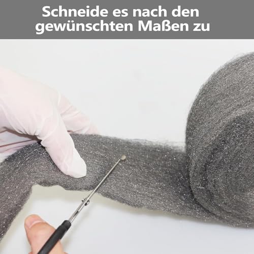 LANZLC Stahlwolle, 30m Stahlwolle Gegen Mäuse mit Handschuhe und Schere, Edelstahlwolle Ultrafeine, 0000 Steel Wool zur Polieren, Steelwool Ratten für Löcher, Wand Risse, Haus, Garage, Garten