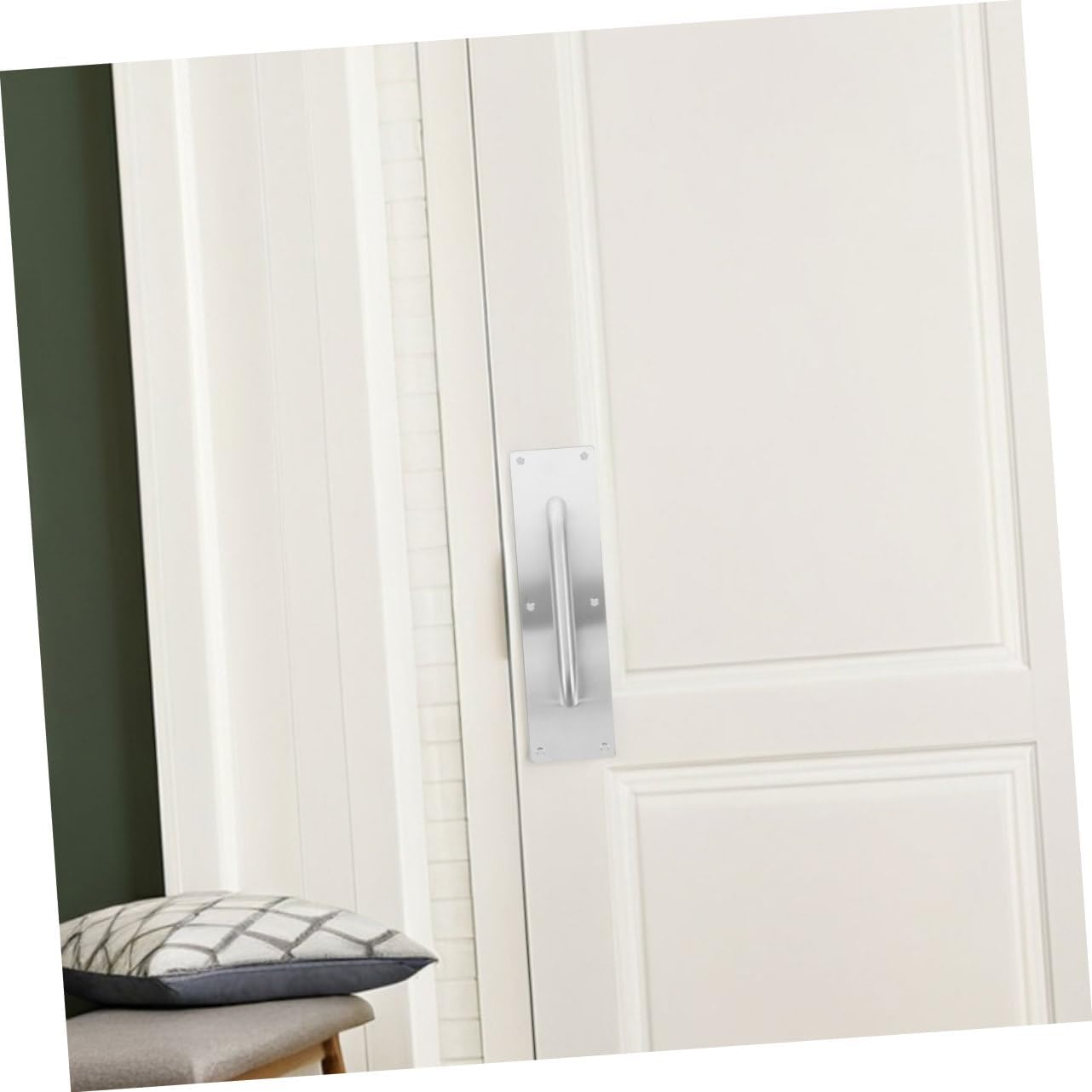 TEHAUX 2pcs Stainless Steel Fire Door Push and Pull Handle Ergonomic Plate Handle for Sliding and Silver Finish